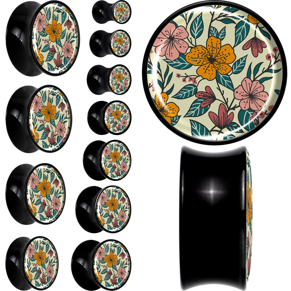 BodyCandy Blossom Creation Wildflower Flowers Black Acrylic Saddle Plug Set by Onyx O — main product shot