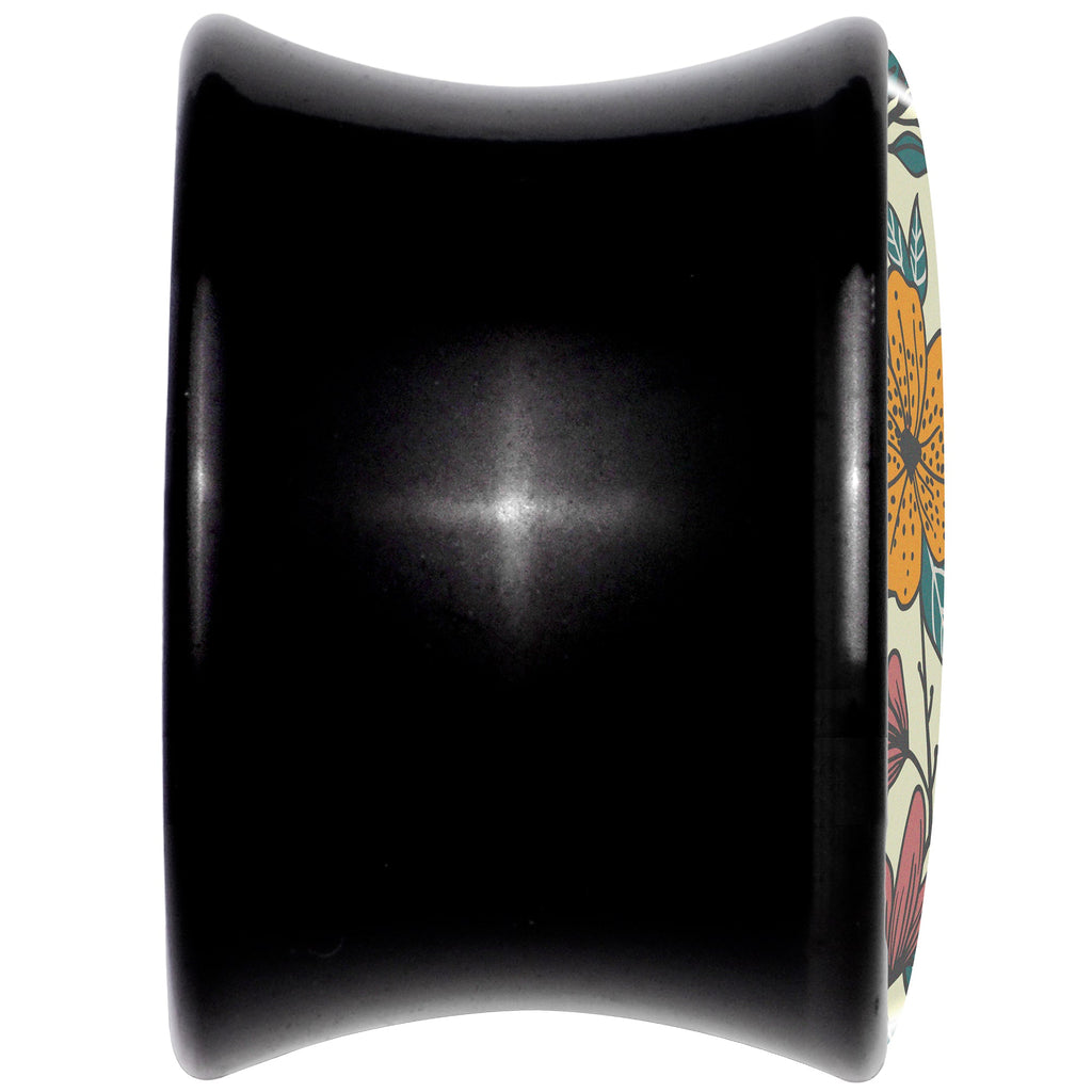 BodyCandy Blossom Creation Wildflower Flowers Black Acrylic Saddle Plug Set by Onyx O — back view