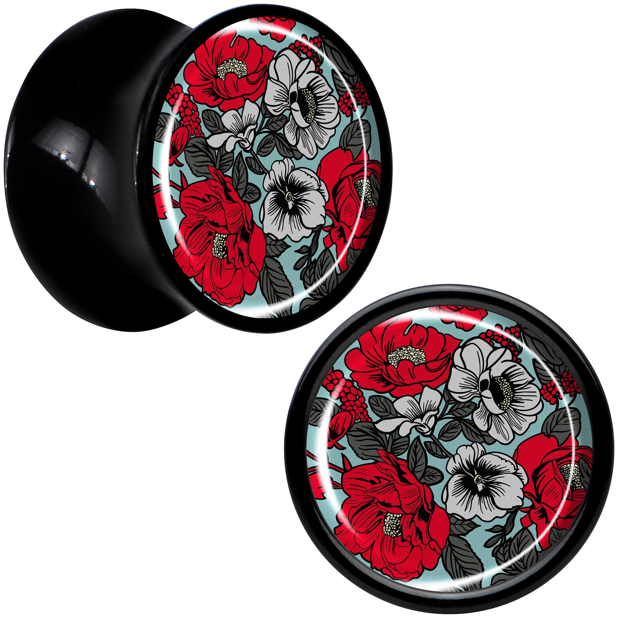 BodyCandy Blossom Creation Vibrant Bloom of Flowers Black Acrylic Saddle Plug Set by Onyx O — alternative angle