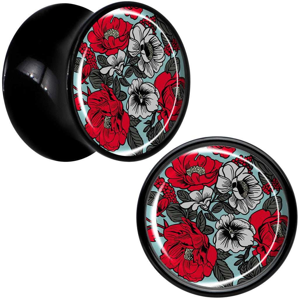 BodyCandy Blossom Creation Vibrant Bloom of Flowers Black Acrylic Saddle Plug Set by Onyx O — size reference