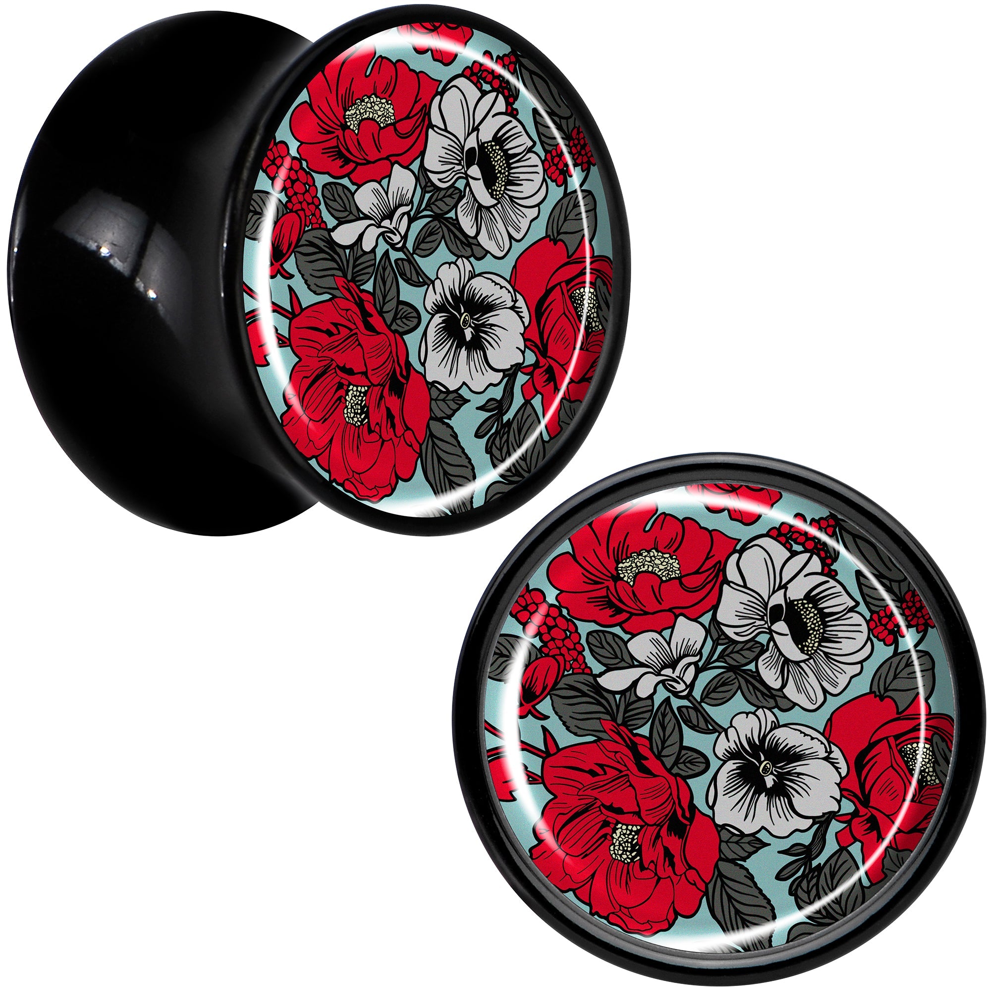 BodyCandy Blossom Creation Vibrant Bloom of Flowers Black Acrylic Saddle Plug Set by Onyx O — size reference