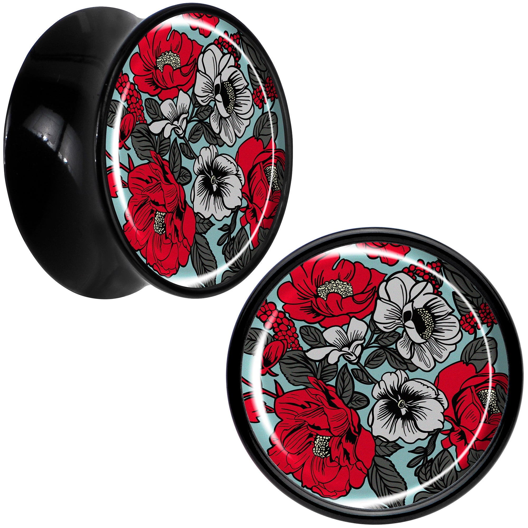 BodyCandy Blossom Creation Vibrant Bloom of Flowers Black Acrylic Saddle Plug Set by Onyx O — color detail
