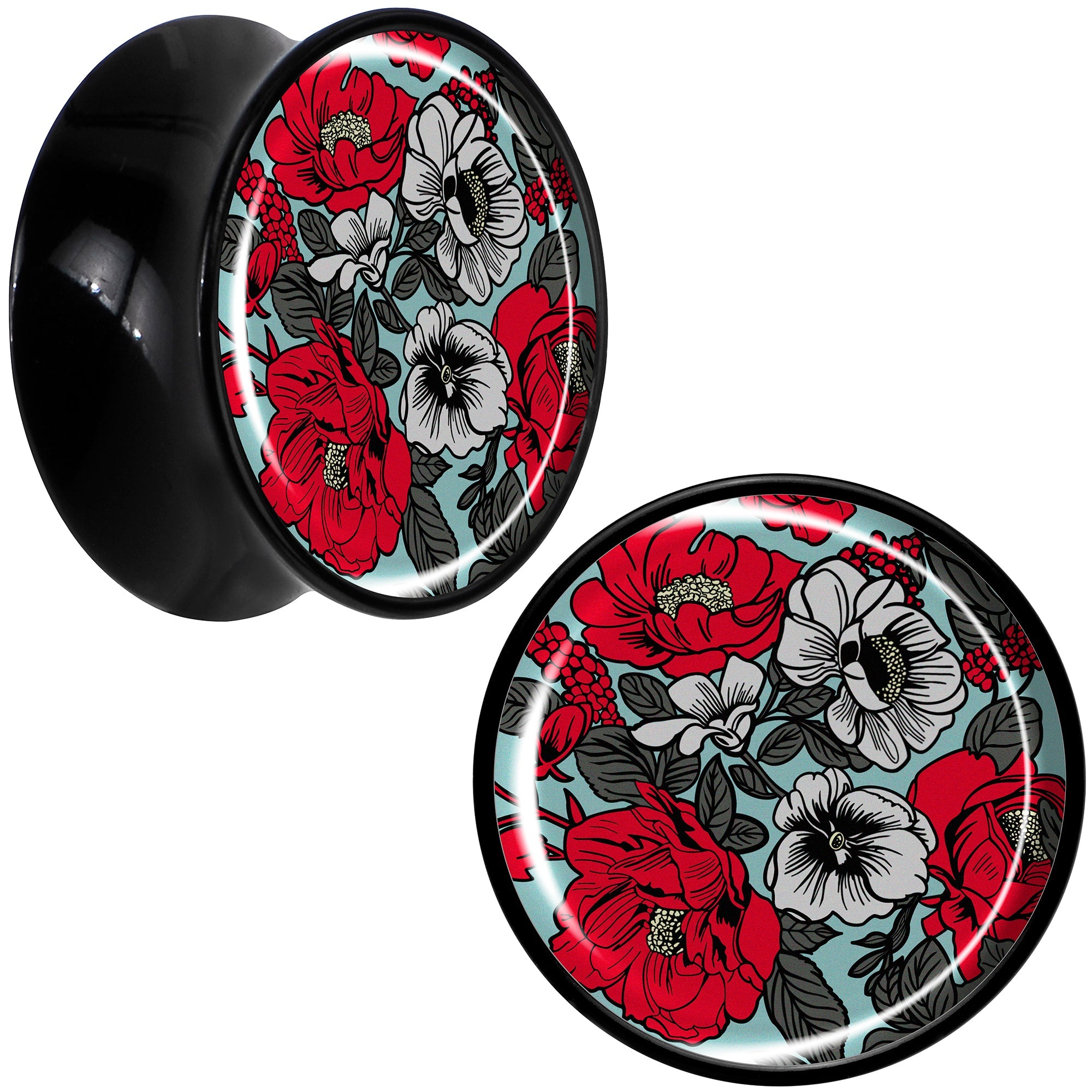 BodyCandy Blossom Creation Vibrant Bloom of Flowers Black Acrylic Saddle Plug Set by Onyx O — fabric or material detail