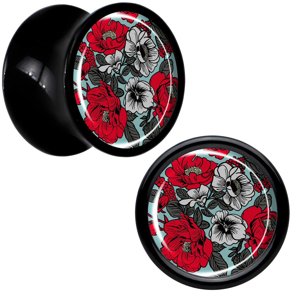BodyCandy Blossom Creation Vibrant Bloom of Flowers Black Acrylic Saddle Plug Set by Onyx O — feature highlight