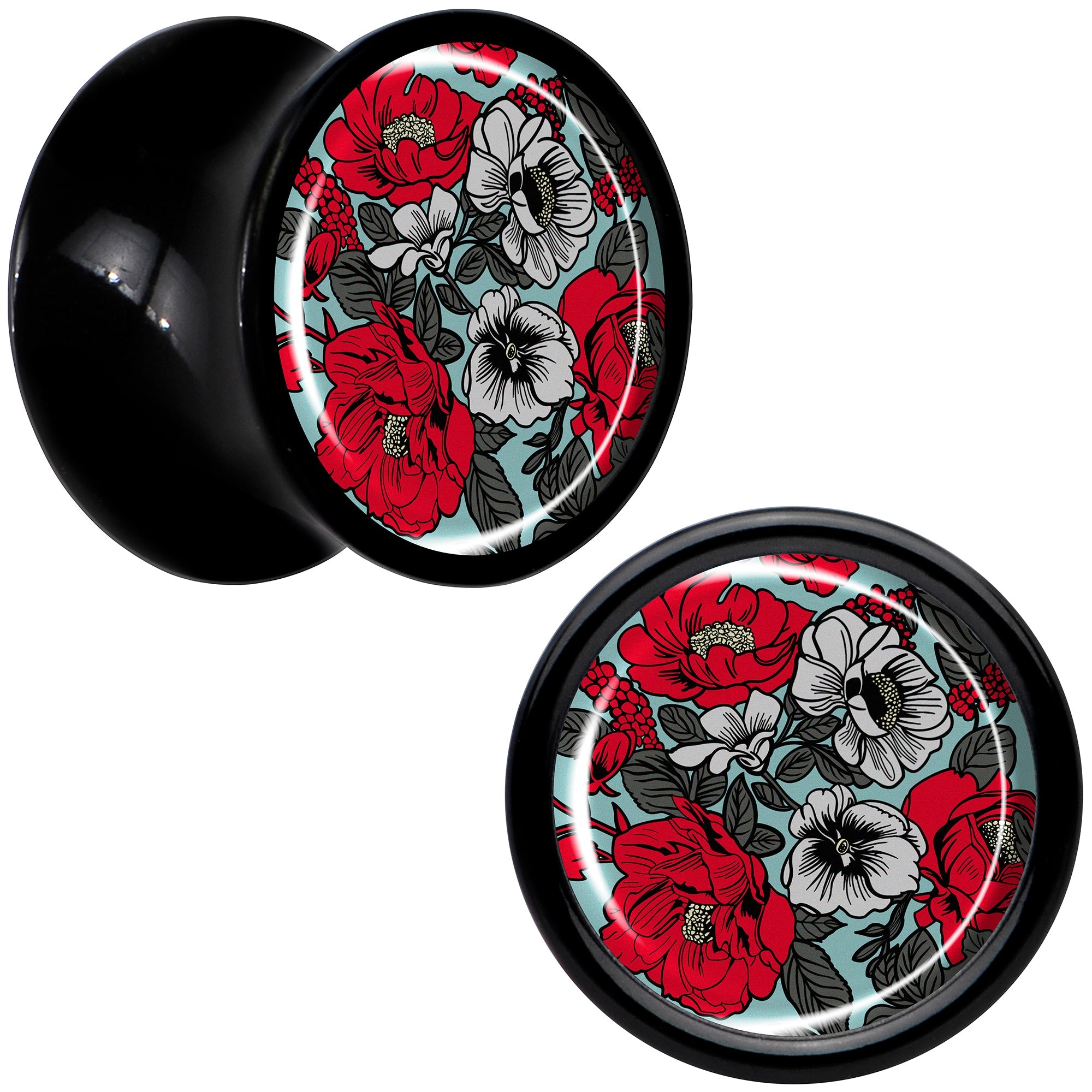 BodyCandy Blossom Creation Vibrant Bloom of Flowers Black Acrylic Saddle Plug Set by Onyx O — feature highlight