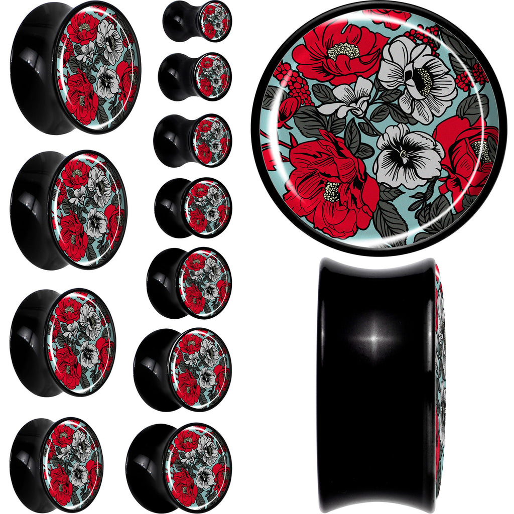 BodyCandy Blossom Creation Vibrant Bloom of Flowers Black Acrylic Saddle Plug Set by Onyx O — main product shot