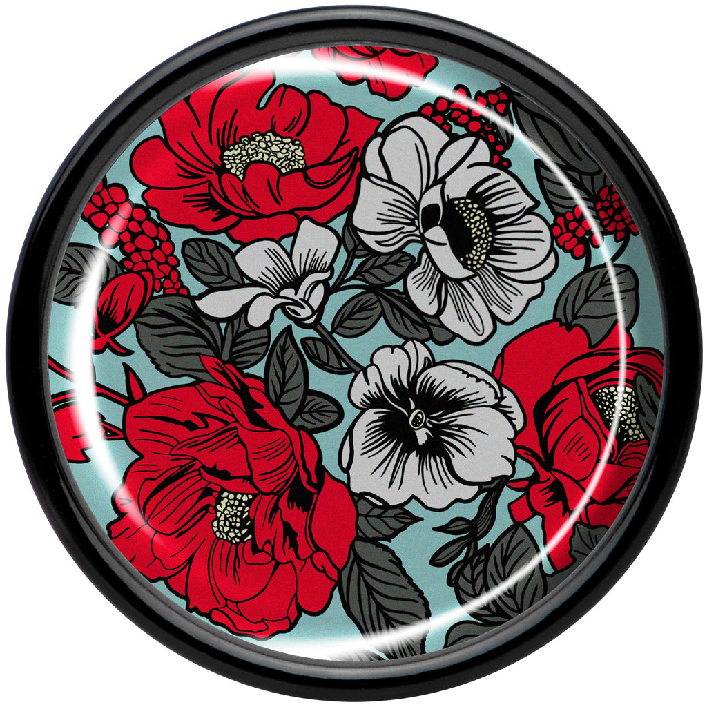 BodyCandy Blossom Creation Vibrant Bloom of Flowers Black Acrylic Saddle Plug Set by Onyx O — side view