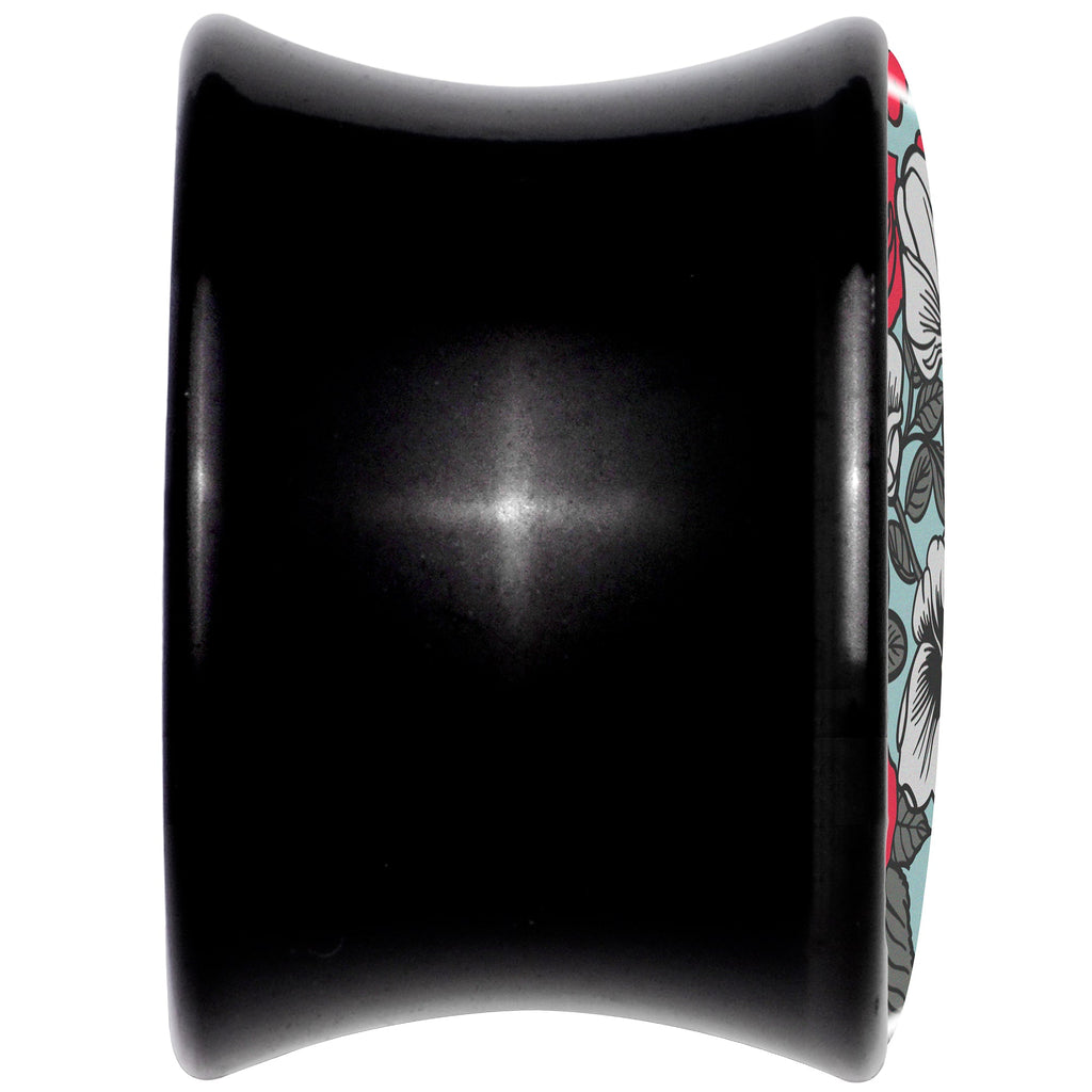 BodyCandy Blossom Creation Vibrant Bloom of Flowers Black Acrylic Saddle Plug Set by Onyx O — back view