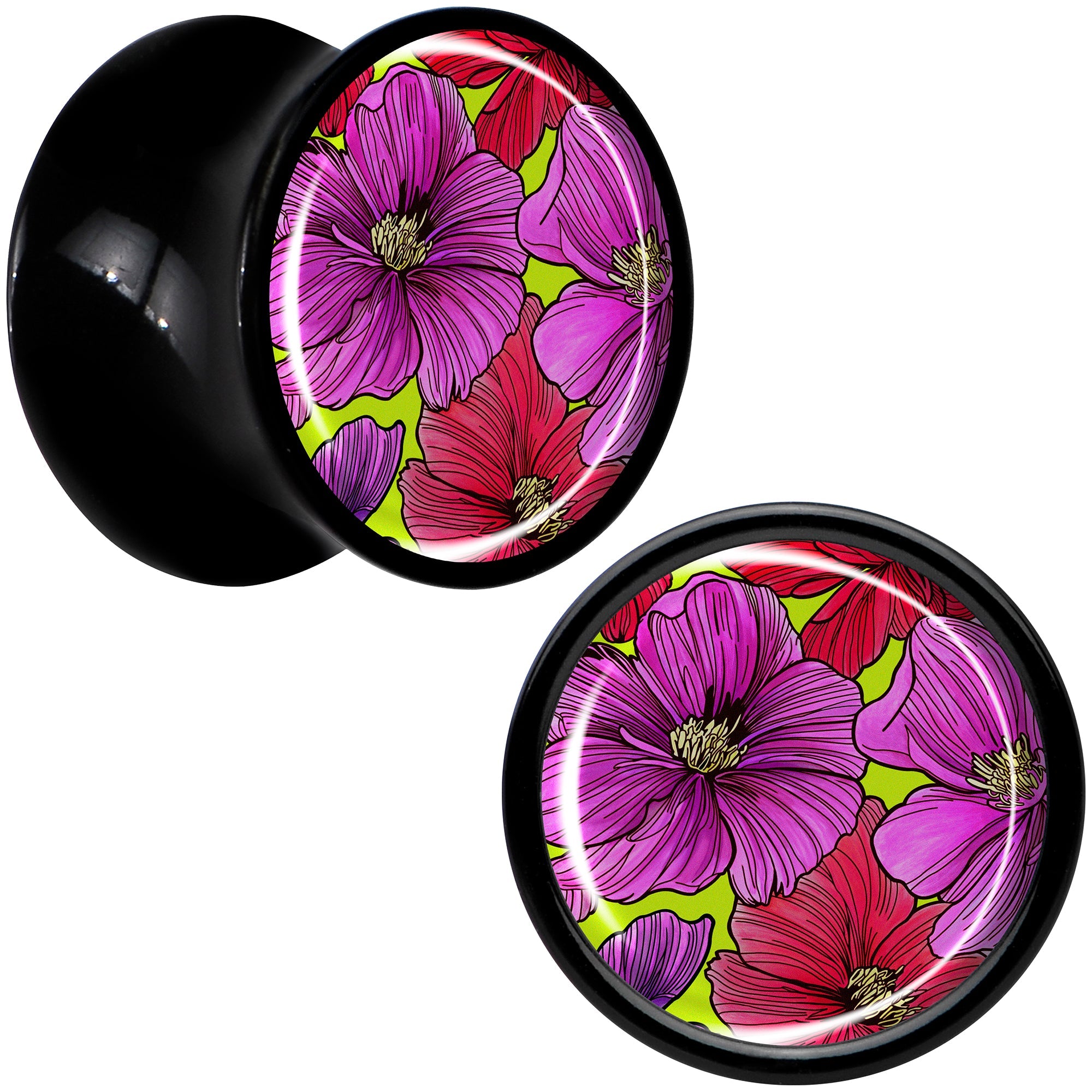 BodyCandy Blossom Creation Tropical Floral Flowers Black Acrylic Saddle Plug Set by Onyx O — alternative angle