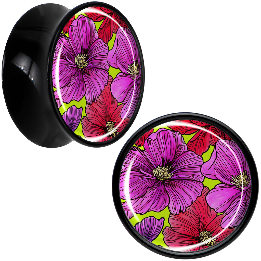 BodyCandy Blossom Creation Tropical Floral Flowers Black Acrylic Saddle Plug Set by Onyx O — color detail