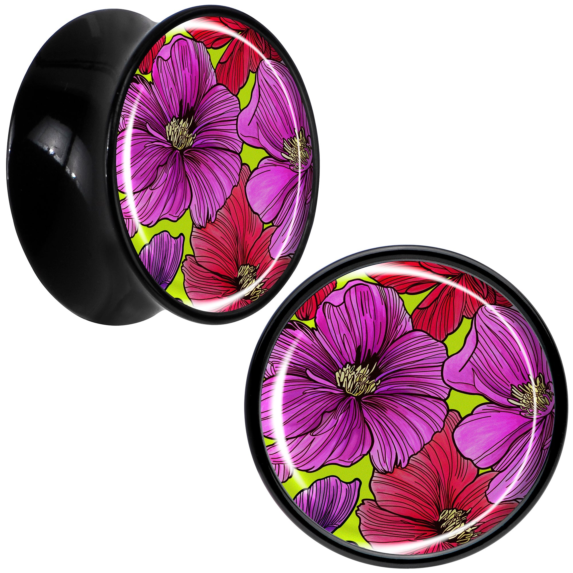 BodyCandy Blossom Creation Tropical Floral Flowers Black Acrylic Saddle Plug Set by Onyx O — packaging
