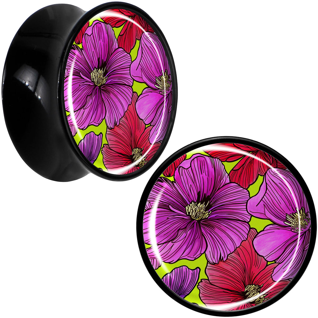 BodyCandy Blossom Creation Tropical Floral Flowers Black Acrylic Saddle Plug Set by Onyx O — comparison shot