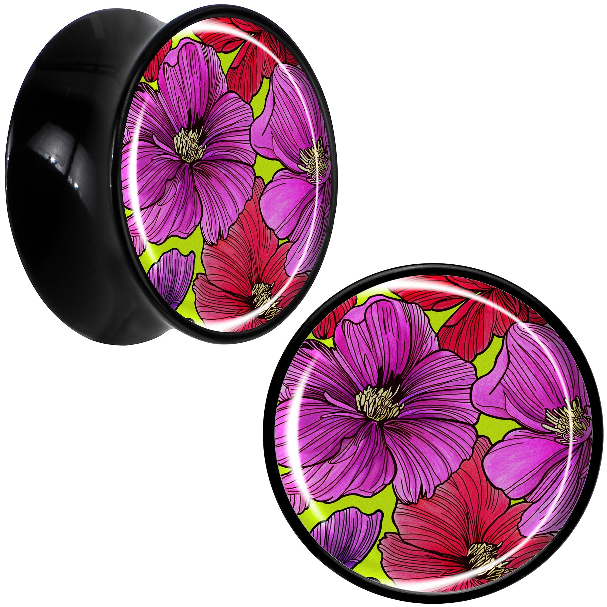 BodyCandy Blossom Creation Tropical Floral Flowers Black Acrylic Saddle Plug Set by Onyx O — fabric or material detail