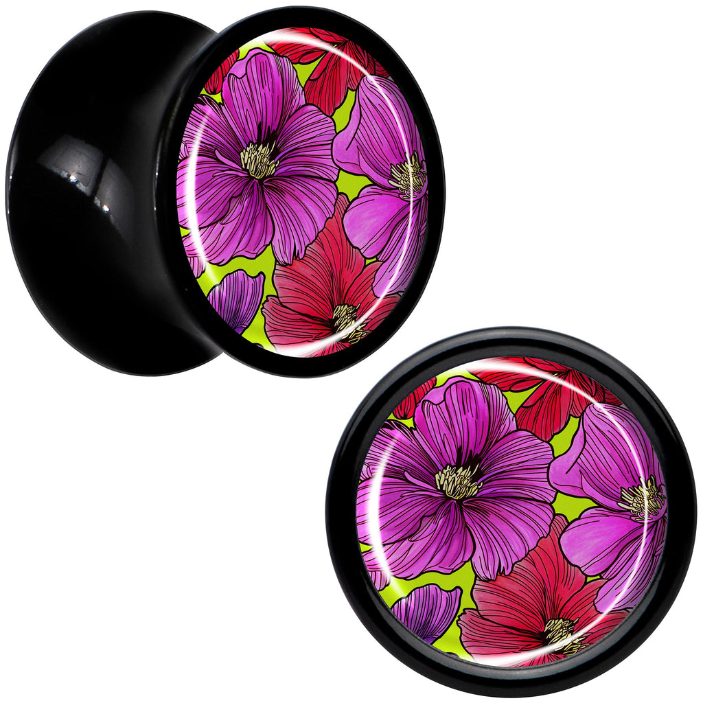 BodyCandy Blossom Creation Tropical Floral Flowers Black Acrylic Saddle Plug Set by Onyx O — feature highlight