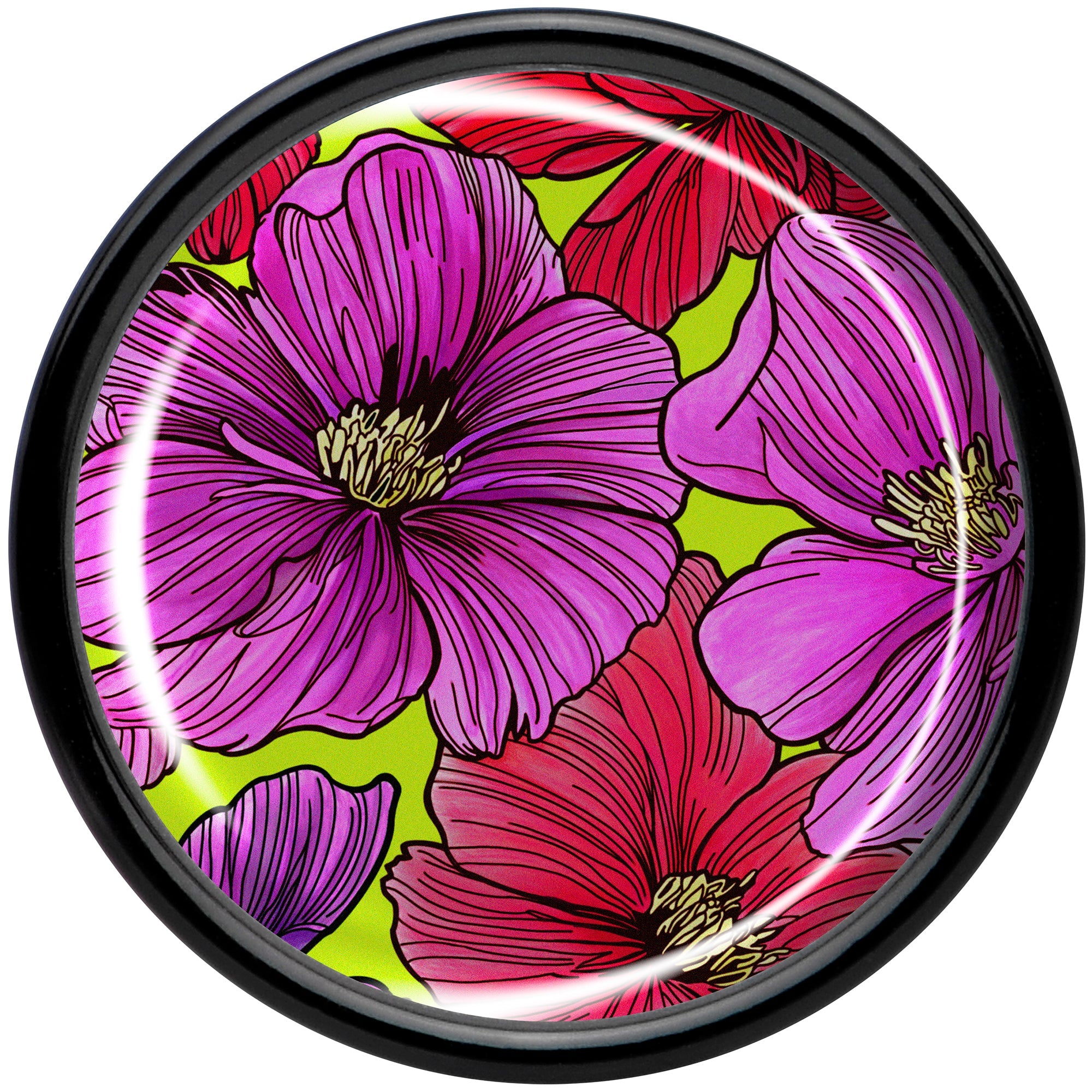 BodyCandy Blossom Creation Tropical Floral Flowers Black Acrylic Saddle Plug Set by Onyx O — side view