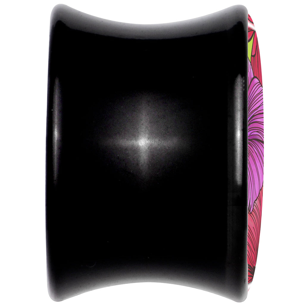 BodyCandy Blossom Creation Tropical Floral Flowers Black Acrylic Saddle Plug Set by Onyx O — back view