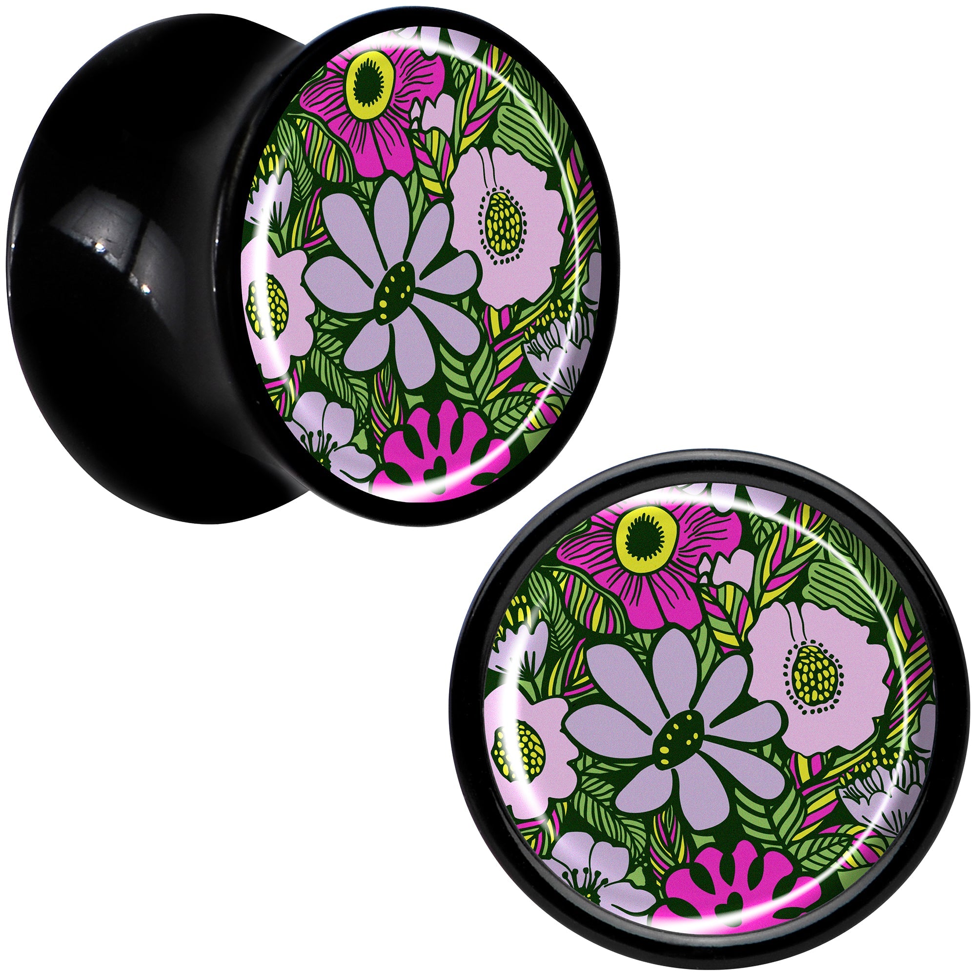 BodyCandy Blossom Creation Paradise of Pink Flowers Black Acrylic Saddle Plug Set by Onyx O — alternative angle