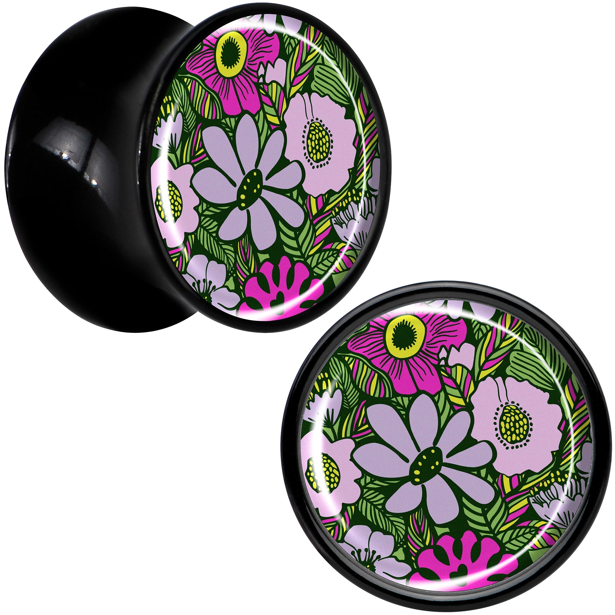 BodyCandy Blossom Creation Paradise of Pink Flowers Black Acrylic Saddle Plug Set by Onyx O — size reference