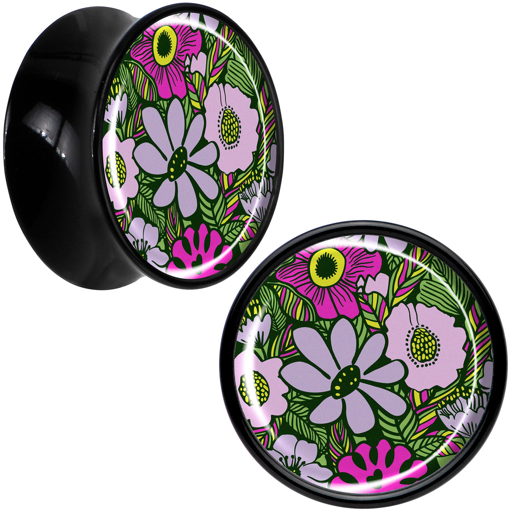 BodyCandy Blossom Creation Paradise of Pink Flowers Black Acrylic Saddle Plug Set by Onyx O — color detail