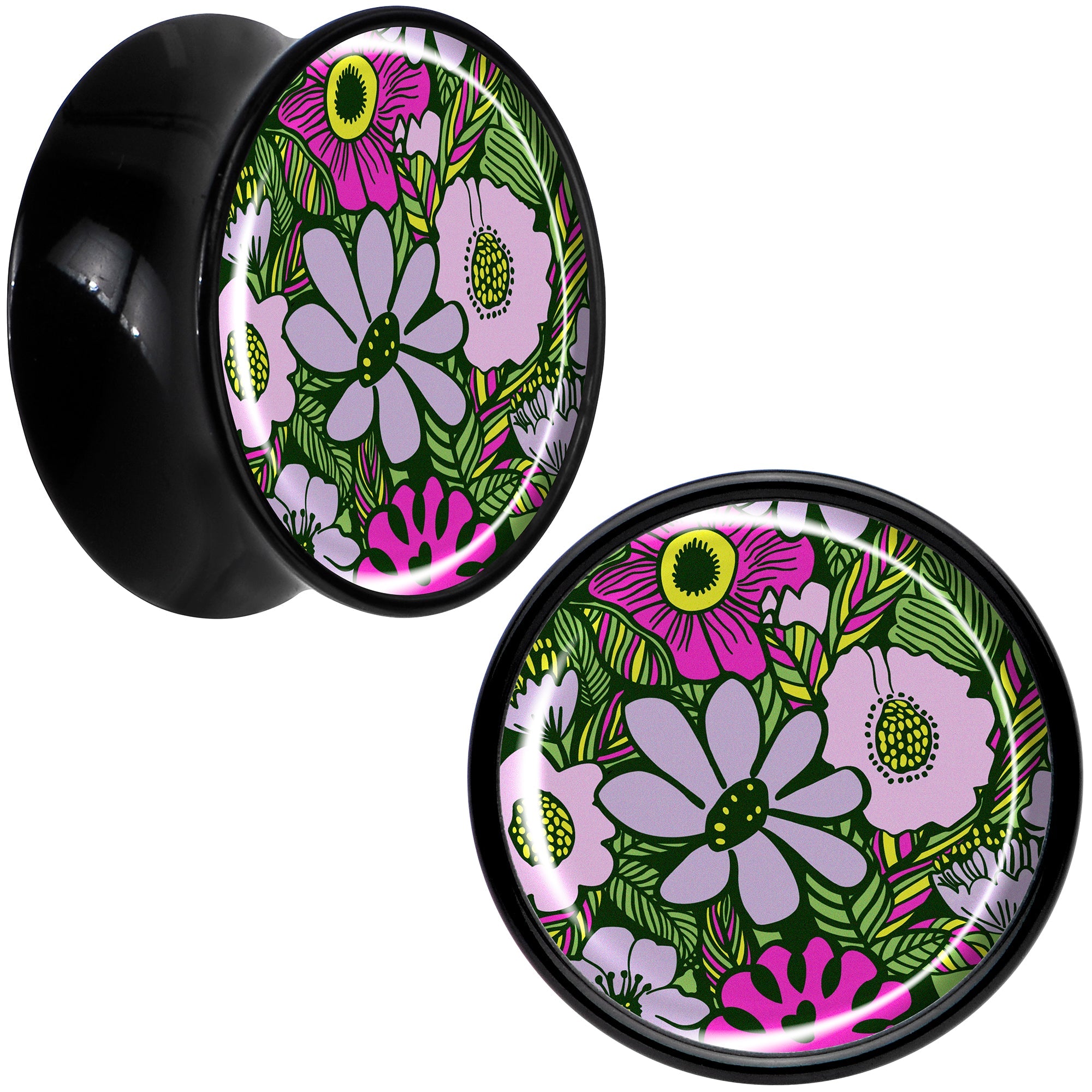 BodyCandy Blossom Creation Paradise of Pink Flowers Black Acrylic Saddle Plug Set by Onyx O — color detail