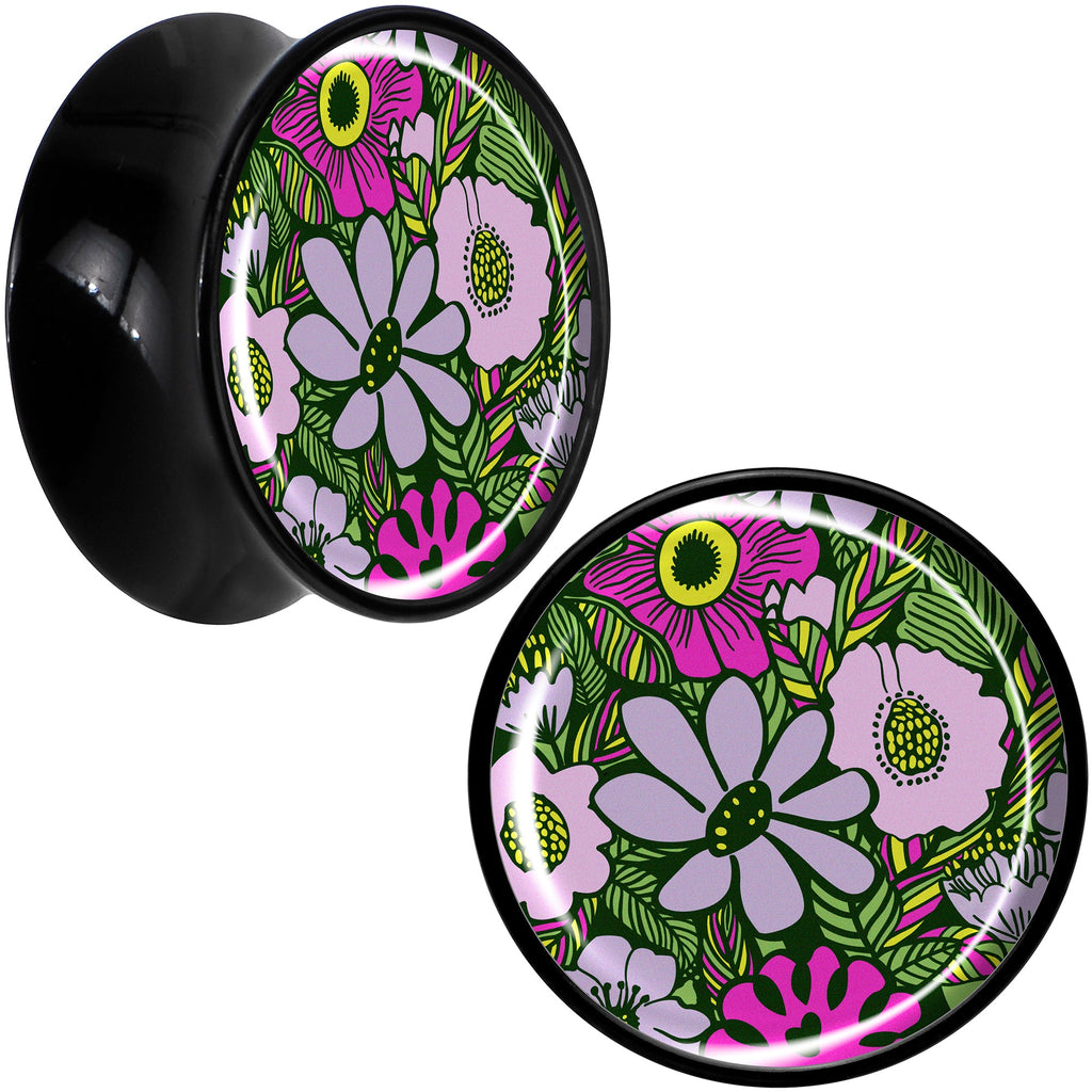 BodyCandy Blossom Creation Paradise of Pink Flowers Black Acrylic Saddle Plug Set by Onyx O — comparison shot