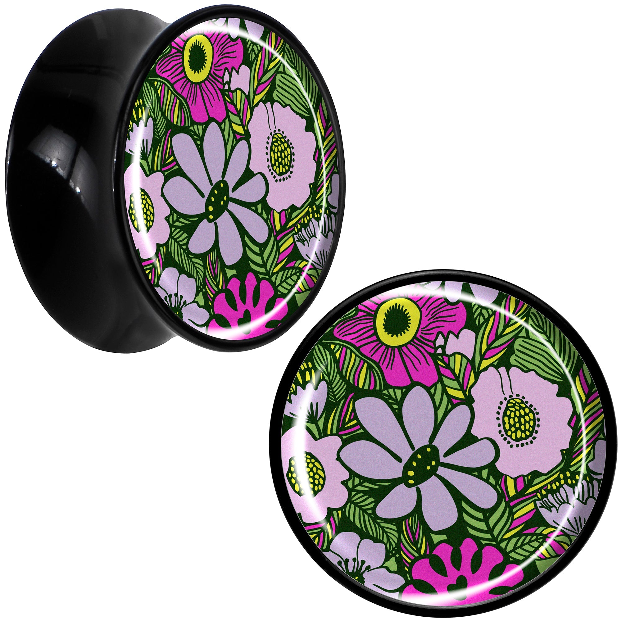 BodyCandy Blossom Creation Paradise of Pink Flowers Black Acrylic Saddle Plug Set by Onyx O — fabric or material detail