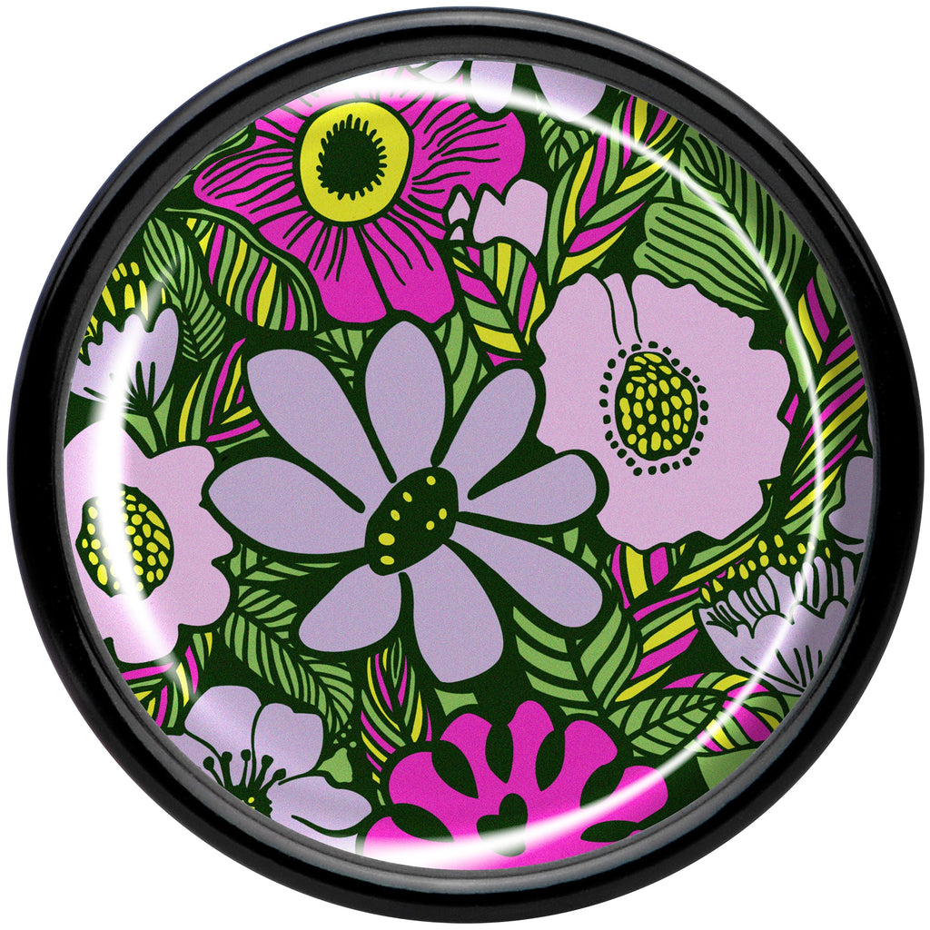 BodyCandy Blossom Creation Paradise of Pink Flowers Black Acrylic Saddle Plug Set by Onyx O — side view