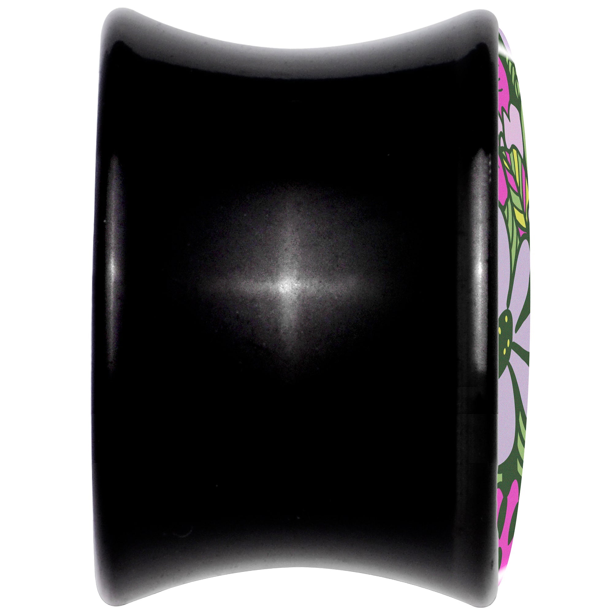 BodyCandy Blossom Creation Paradise of Pink Flowers Black Acrylic Saddle Plug Set by Onyx O — back view