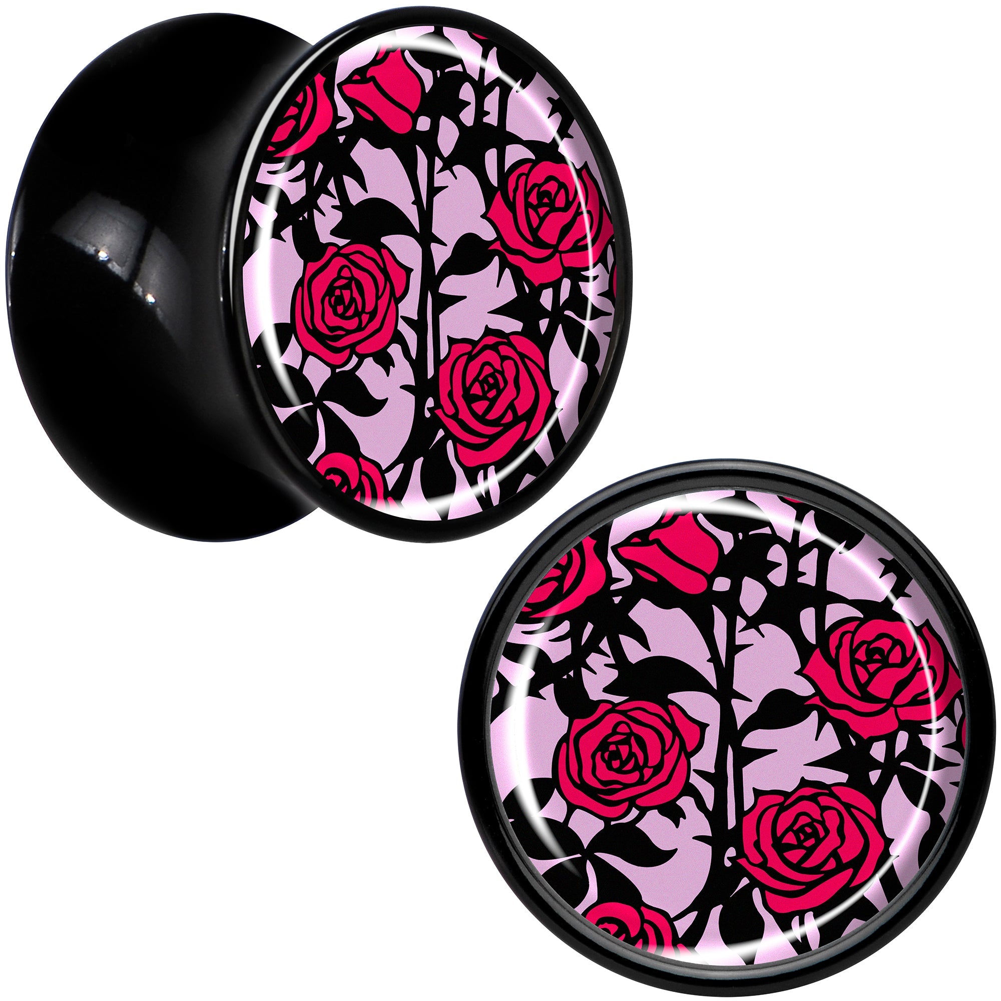BodyCandy Blossom Creation Floral Love of Roses Black Acrylic Saddle Plug Set by Onyx O — in-use photo