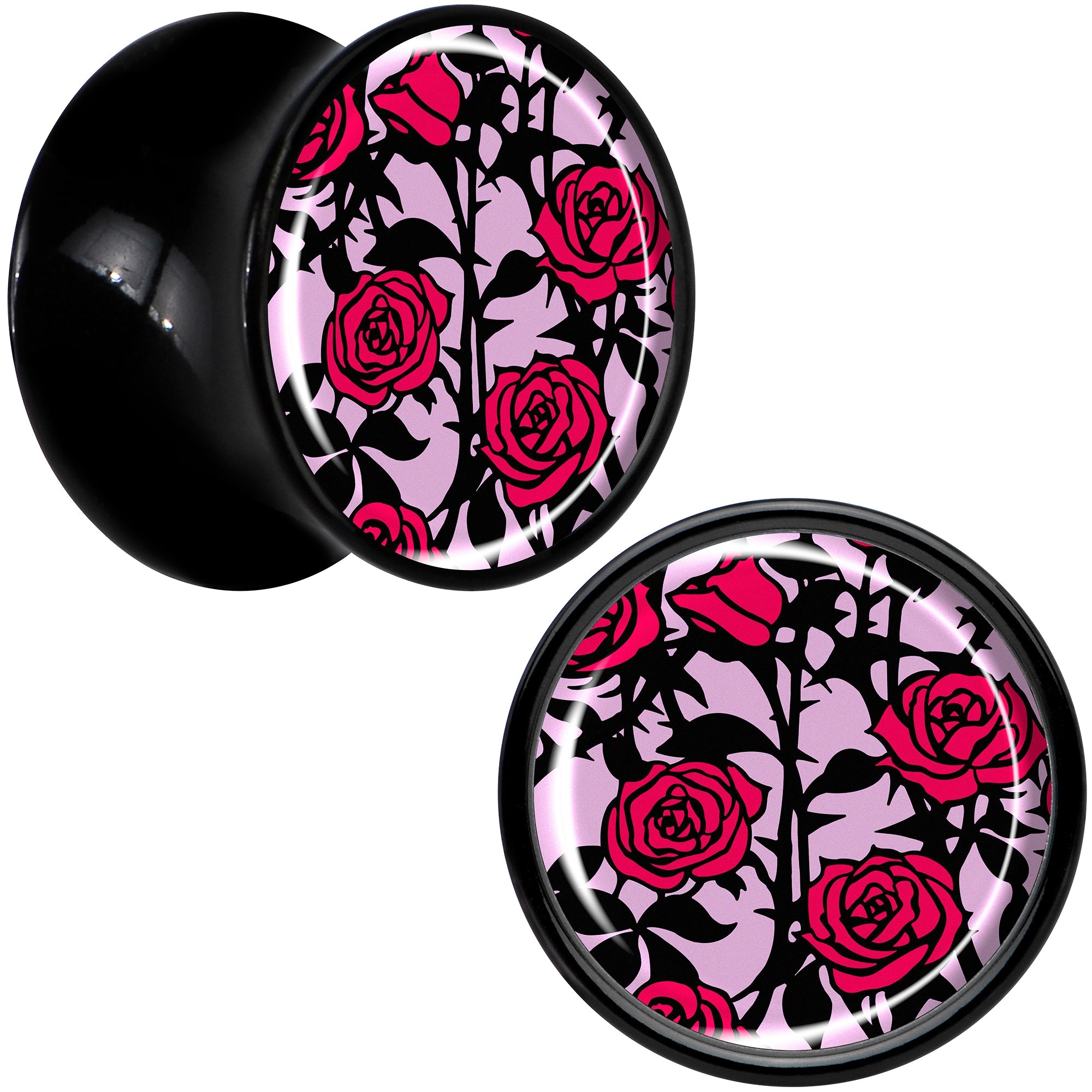 BodyCandy Blossom Creation Floral Love of Roses Black Acrylic Saddle Plug Set by Onyx O — size reference