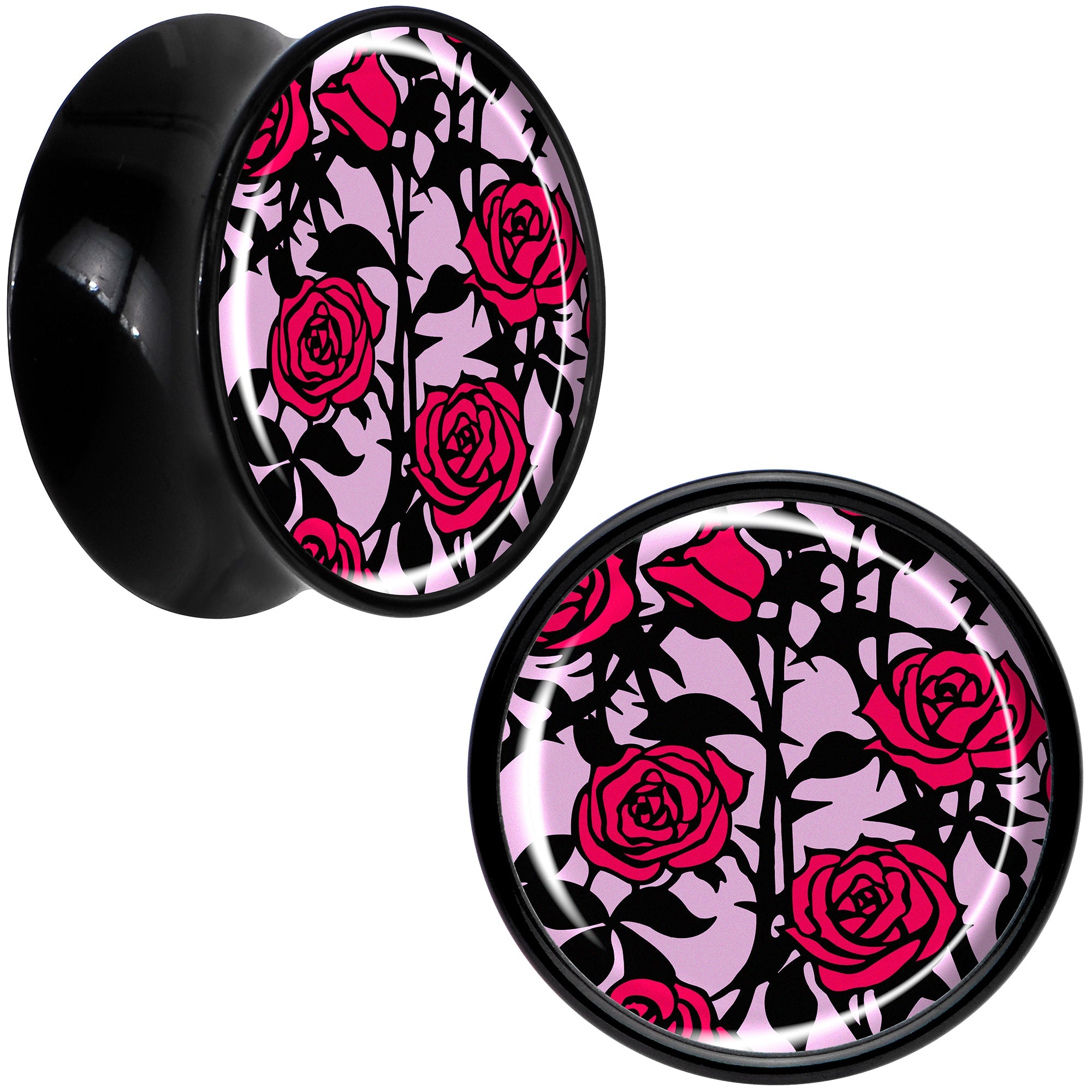 BodyCandy Blossom Creation Floral Love of Roses Black Acrylic Saddle Plug Set by Onyx O — color detail