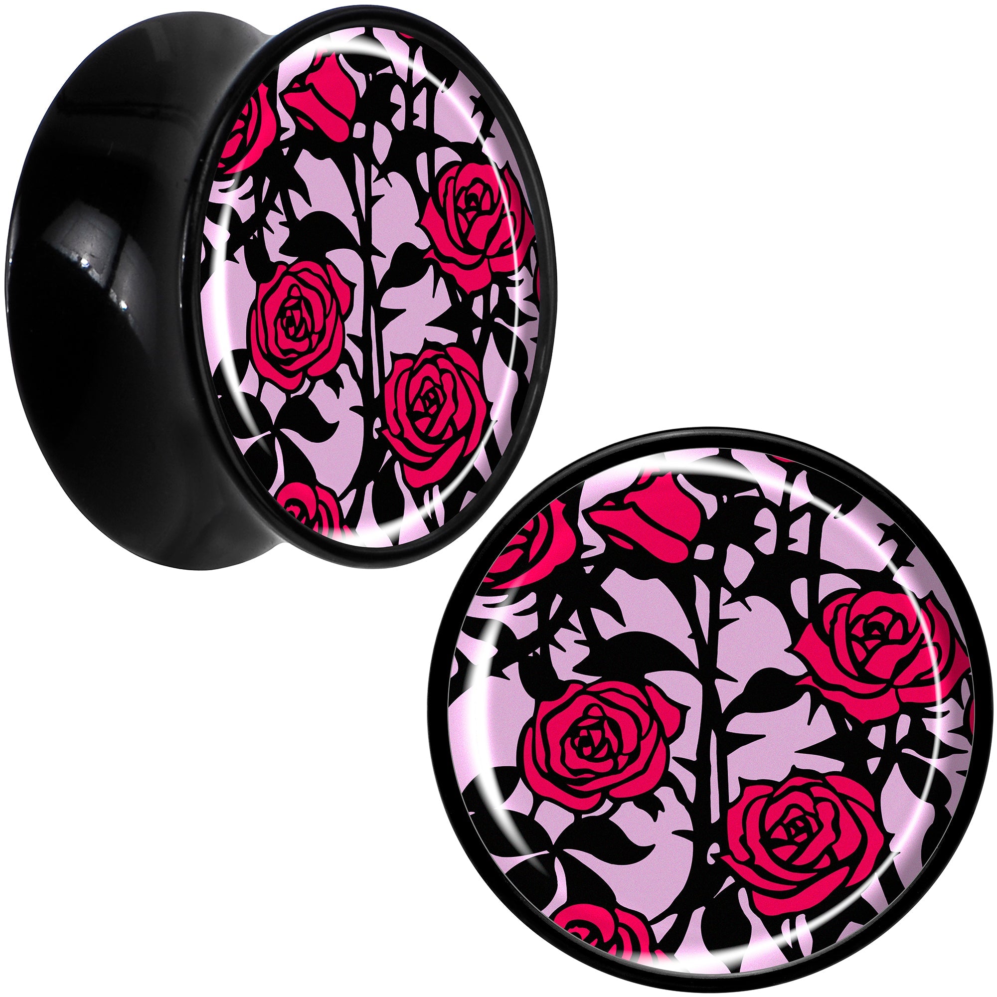BodyCandy Blossom Creation Floral Love of Roses Black Acrylic Saddle Plug Set by Onyx O — comparison shot