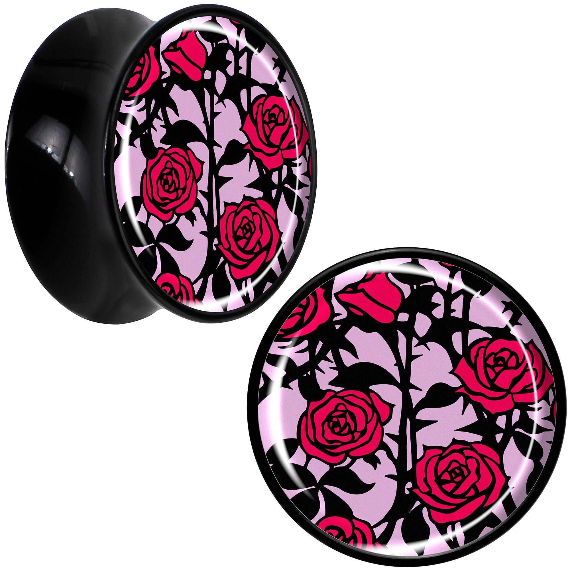 BodyCandy Blossom Creation Floral Love of Roses Black Acrylic Saddle Plug Set by Onyx O — fabric or material detail