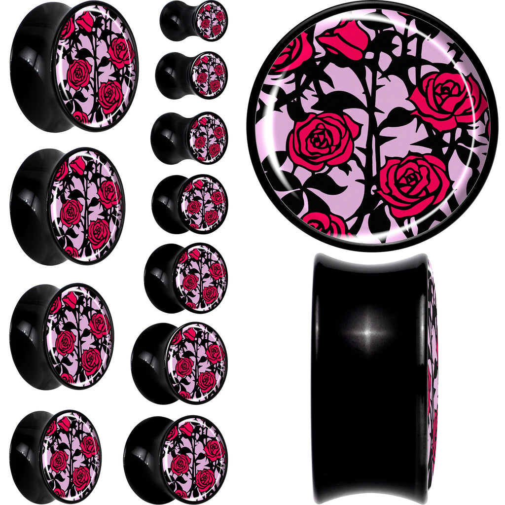 BodyCandy Blossom Creation Floral Love of Roses Black Acrylic Saddle Plug Set by Onyx O — main product shot