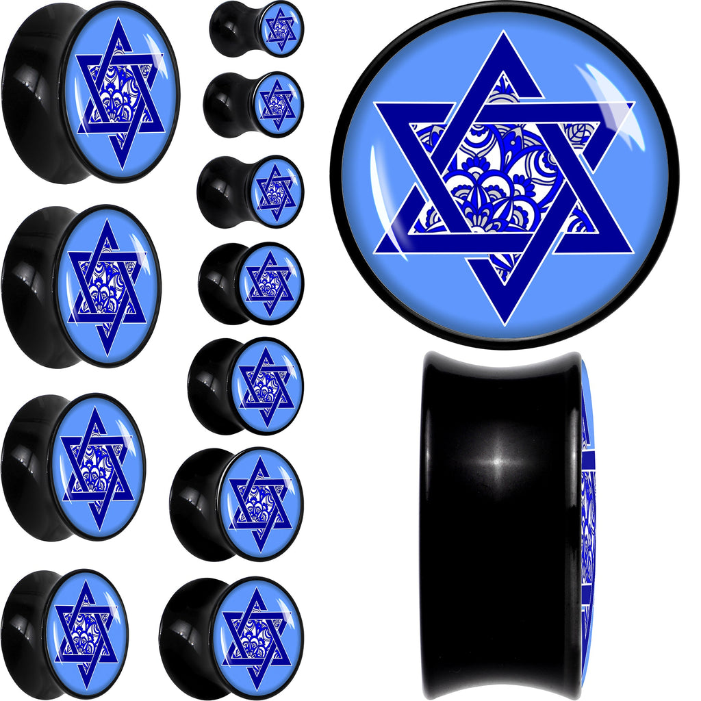 BodyCandy Floral Star of David Black Acrylic Saddle Plug Set by Onyx O — main product shot