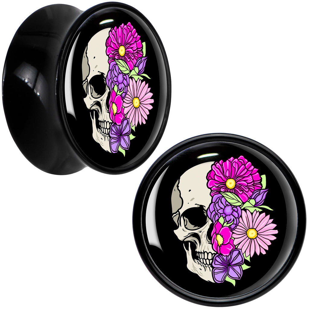 BodyCandy Floral Flowers Skull Black Acrylic Saddle Plug Set 8mm to 20mm by Onyx O — packaging