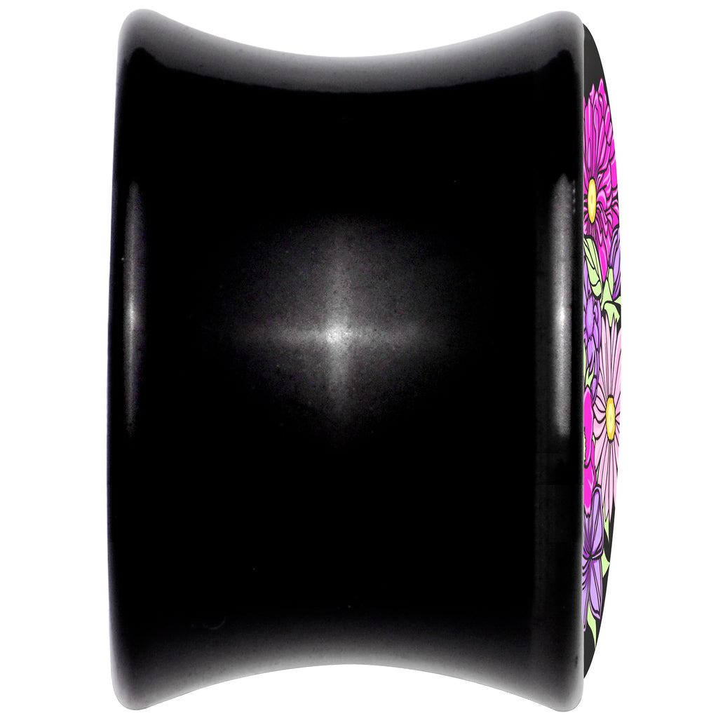 BodyCandy Floral Flowers Skull Black Acrylic Saddle Plug Set 8mm to 20mm by Onyx O — back view