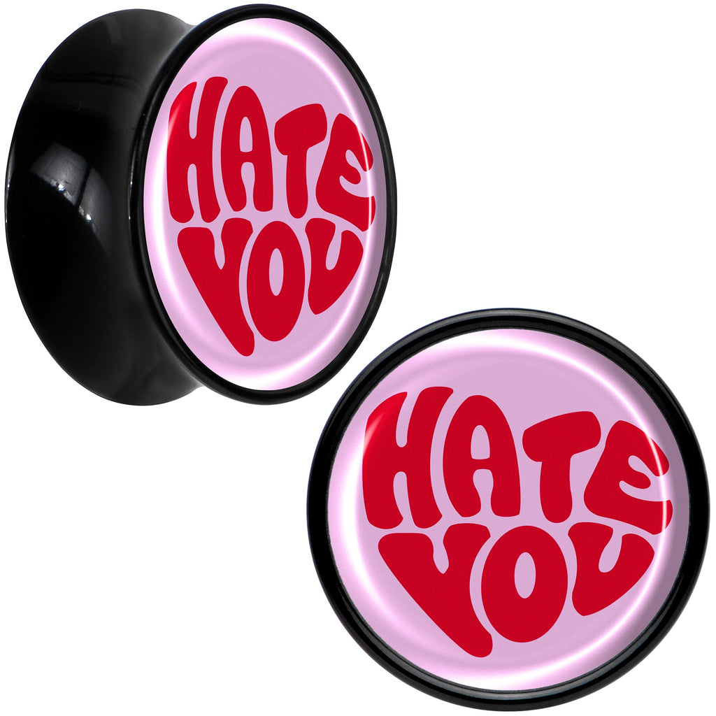 BodyCandy Retro Text Hate You Black Acrylic Saddle Plug Set by Onyx O — color detail