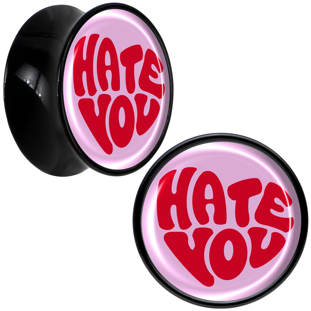 BodyCandy Retro Text Hate You Black Acrylic Saddle Plug Set by Onyx O — packaging