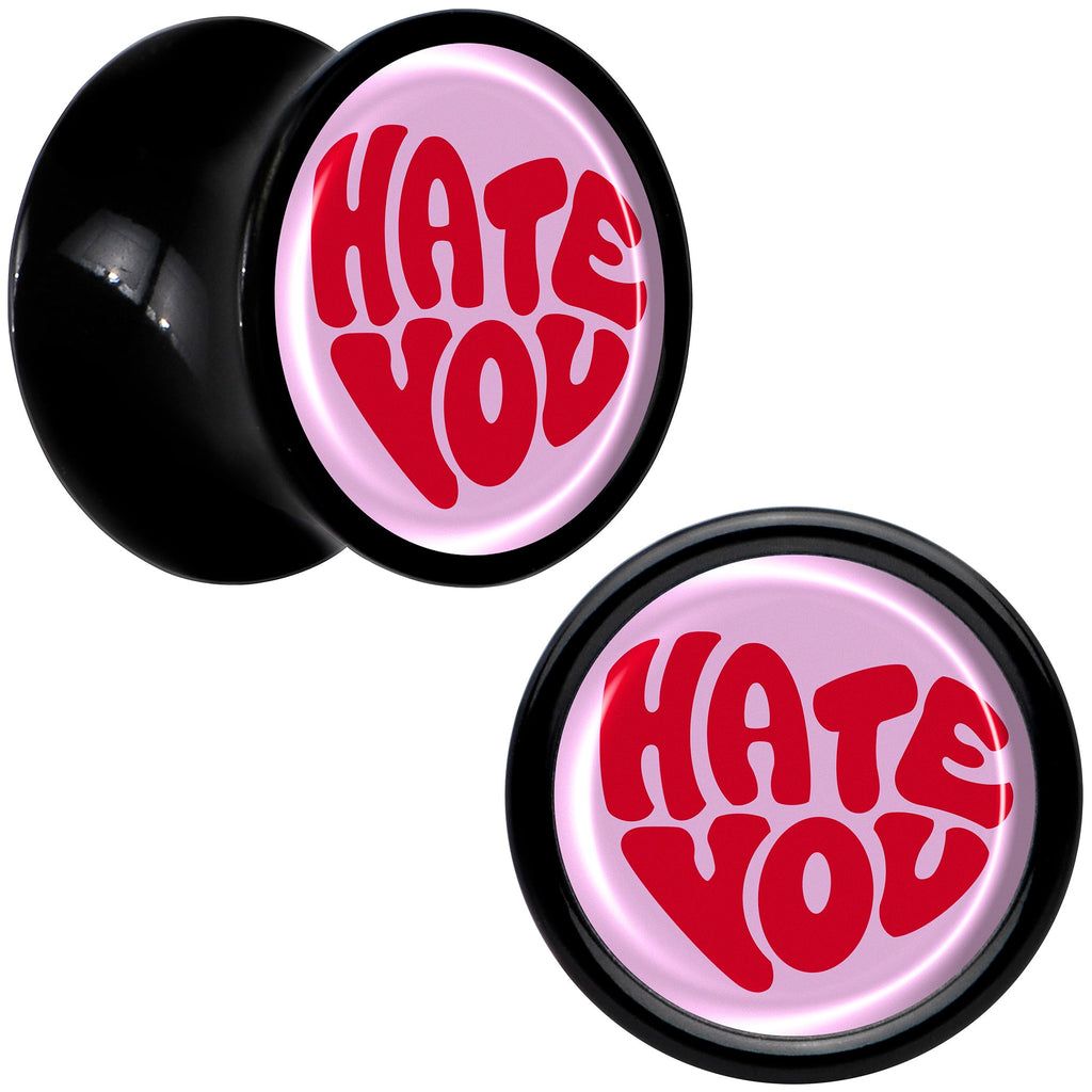 BodyCandy Retro Text Hate You Black Acrylic Saddle Plug Set by Onyx O — feature highlight