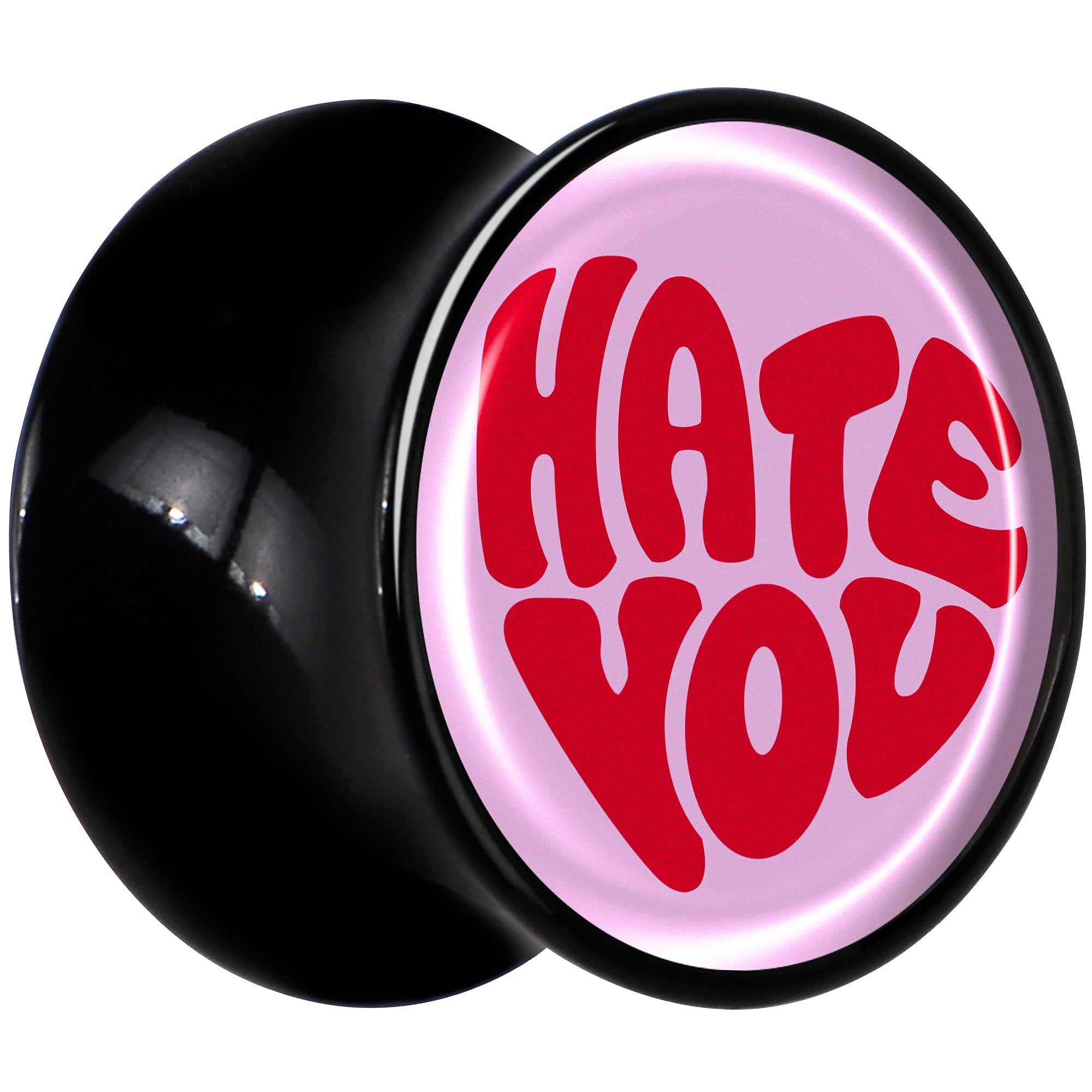 BodyCandy Retro Text Hate You Black Acrylic Saddle Plug Set by Onyx O — lifestyle context
