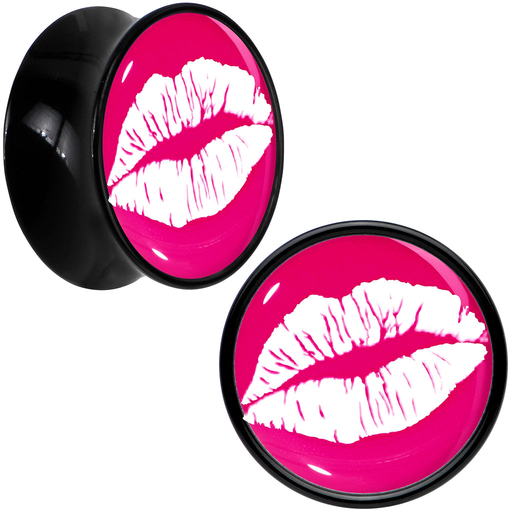 BodyCandy Black Acrylic Red Hot Lips Double Flare Plug Set by Onyx O — color detail