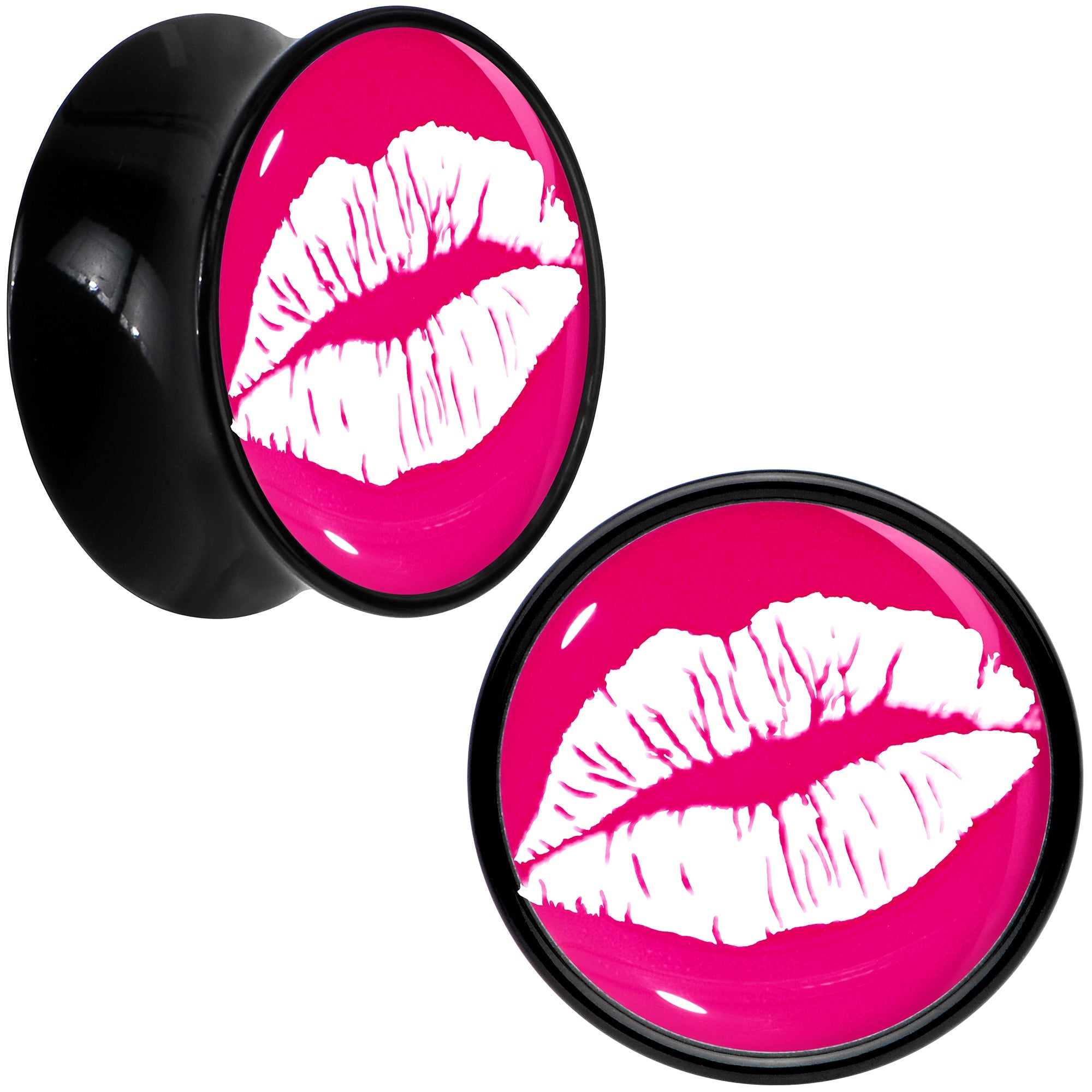BodyCandy Black Acrylic Red Hot Lips Double Flare Plug Set by Onyx O — color detail
