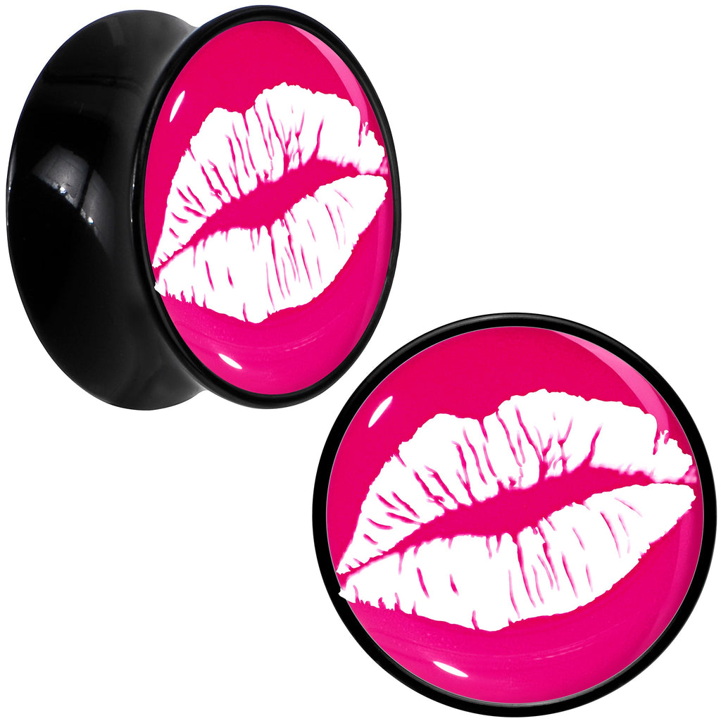 BodyCandy Black Acrylic Red Hot Lips Double Flare Plug Set by Onyx O — fabric or material detail