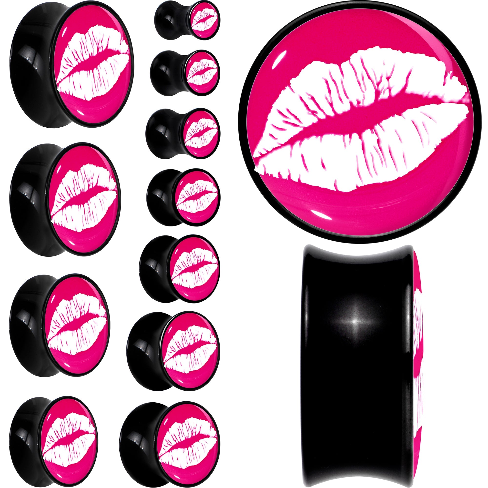 BodyCandy Black Acrylic Red Hot Lips Double Flare Plug Set by Onyx O — main product shot