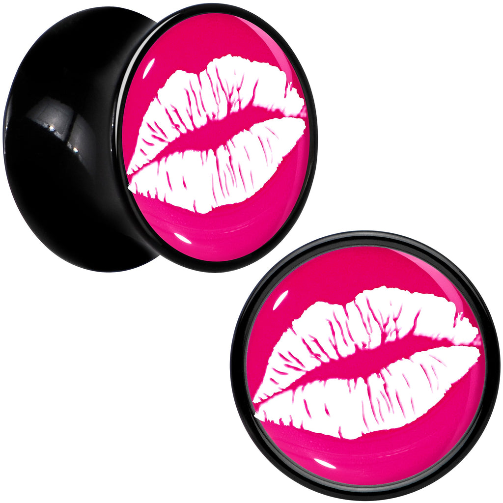 BodyCandy Black Acrylic Red Hot Lips Double Flare Plug Set by Onyx O — detail close-up