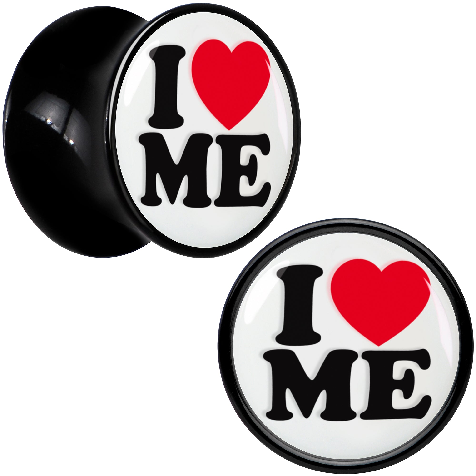 BodyCandy Black Acrylic I Love Me Double Flare Plug Set by Onyx O — in-use photo