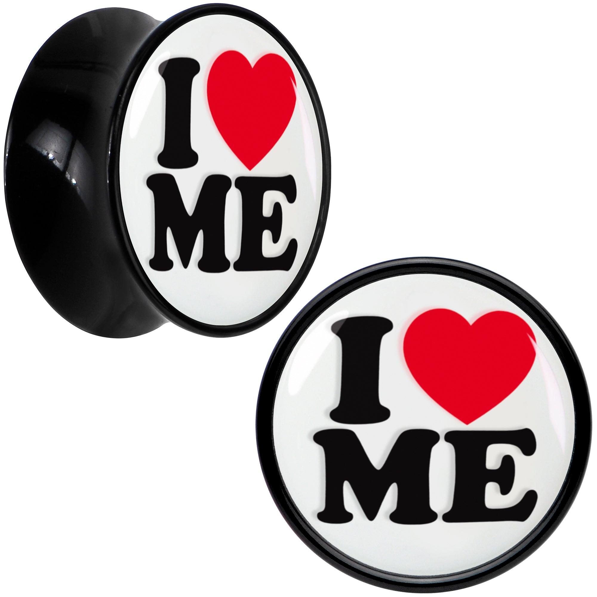 BodyCandy Black Acrylic I Love Me Double Flare Plug Set by Onyx O — color detail