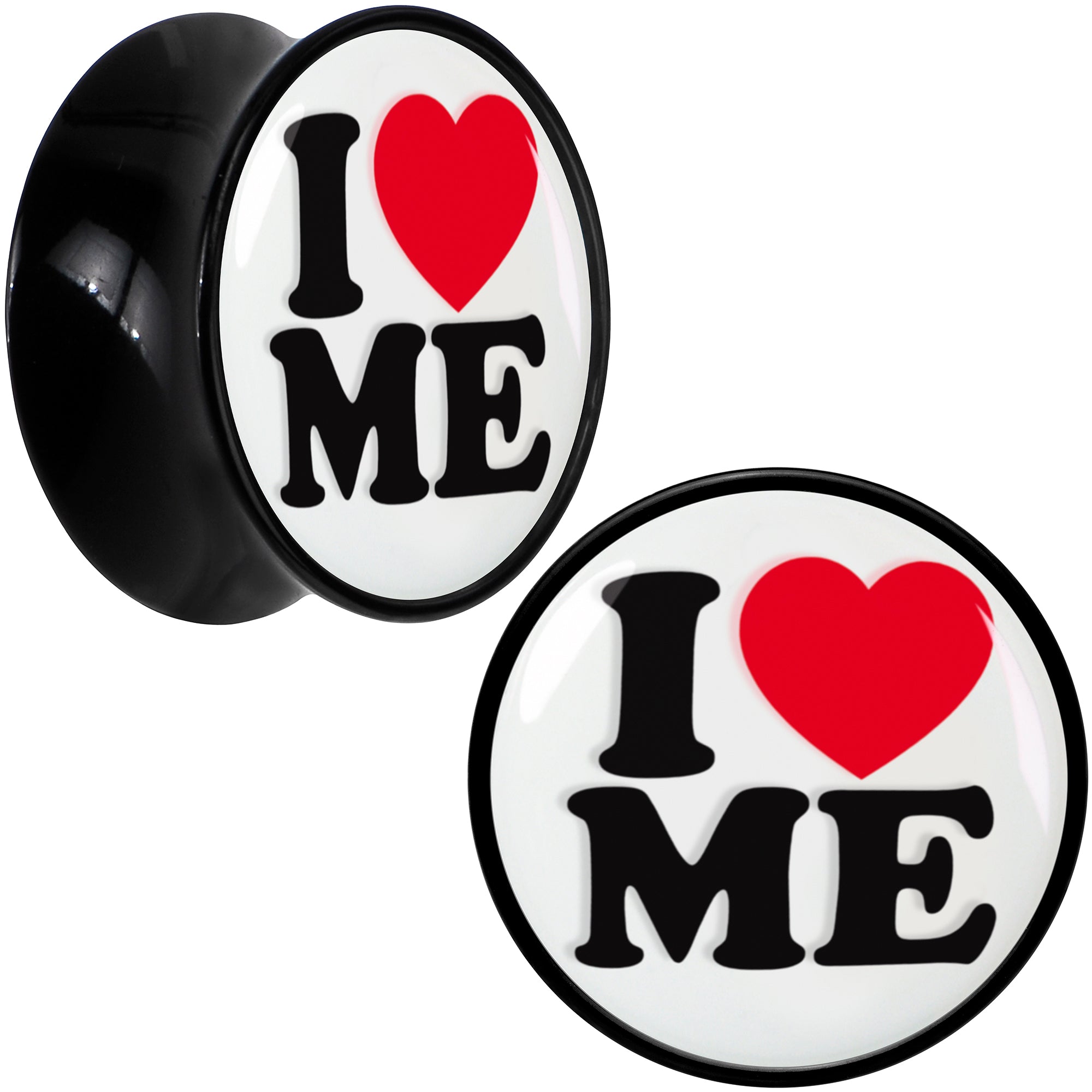 BodyCandy Black Acrylic I Love Me Double Flare Plug Set by Onyx O — comparison shot