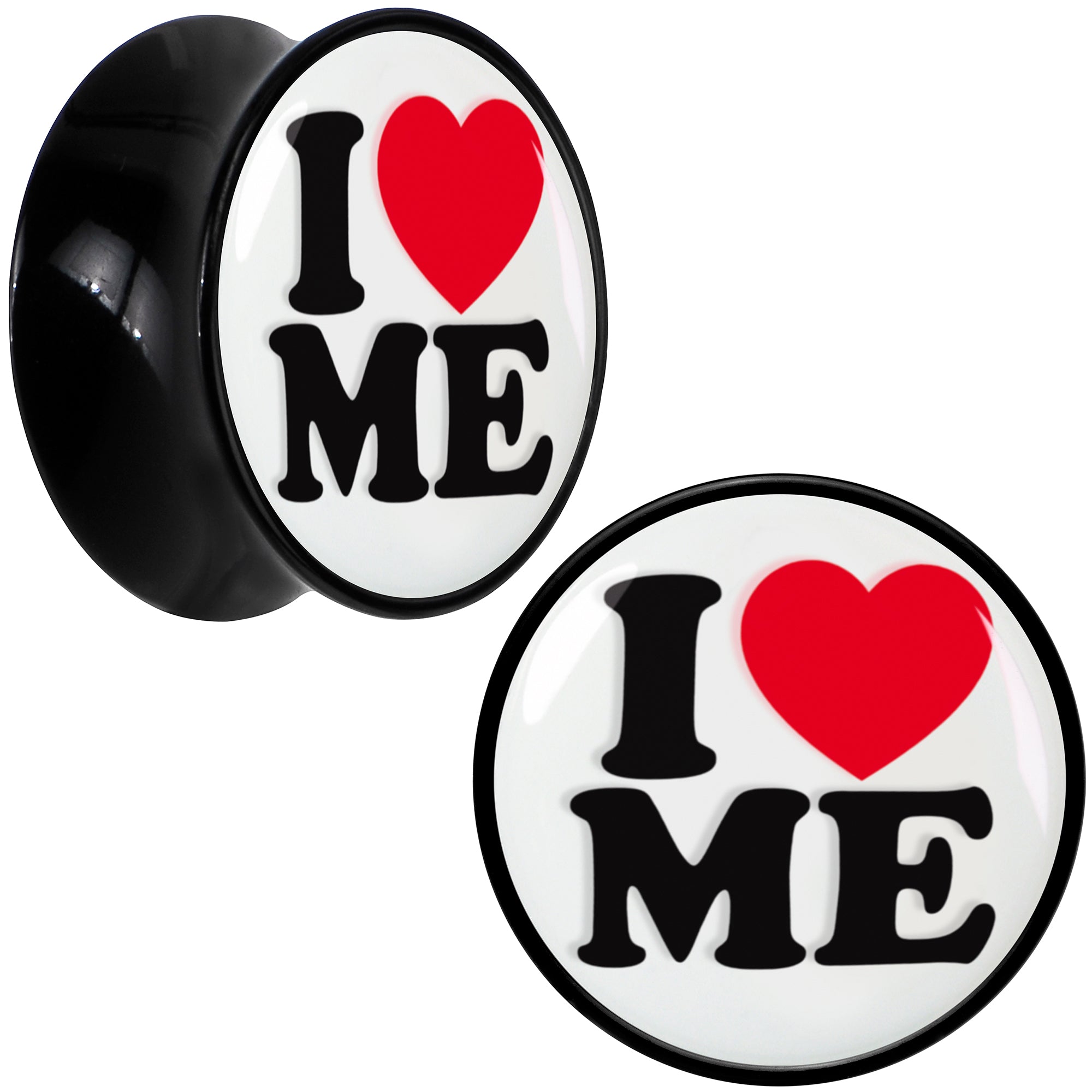 BodyCandy Black Acrylic I Love Me Double Flare Plug Set by Onyx O — fabric or material detail